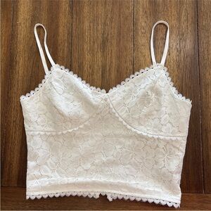 Chicwish Women's Floral Cutwork Lace Bralet Crop Top Ivory Small